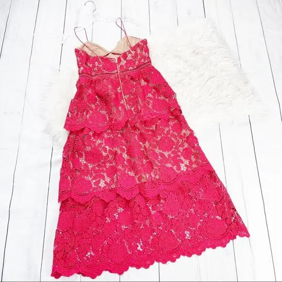 green emerald velvet dress Red Fine Cord Lace Midi Dress (Red) main image 1